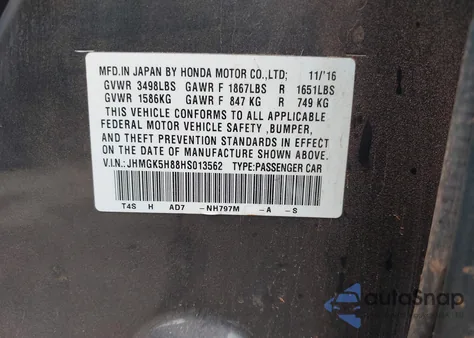 2017 Honda Fit Ex-L z USA, uszkodzony, nr VIN JHMGK5H88HS013562